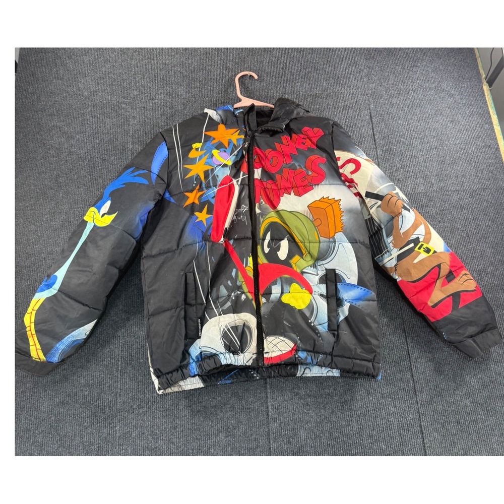 Members Only Looney Tunes Puffer Jacket Boys 14/16 Bugs Bunny Daffy‎ Duck Black